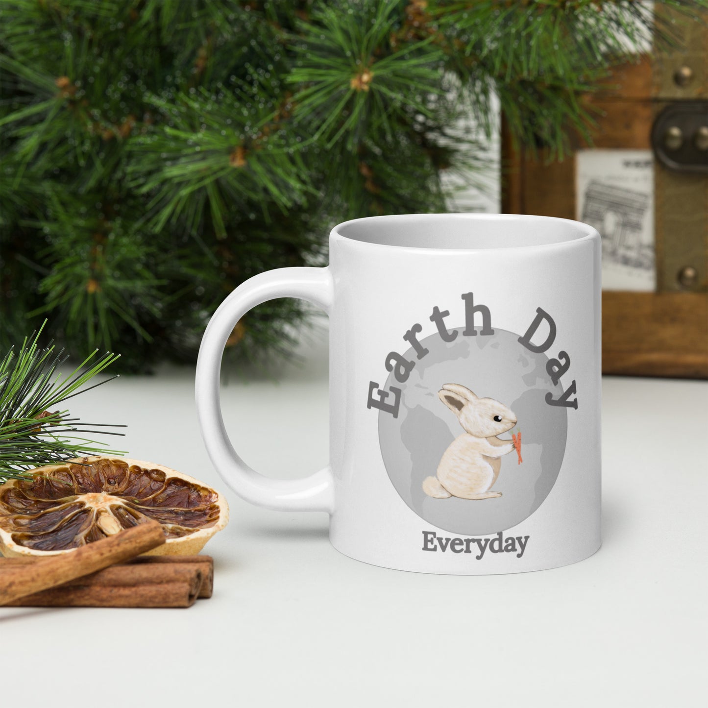 Earth Day Everyday Rabbit Ceramic Mug with bunny rabbit
