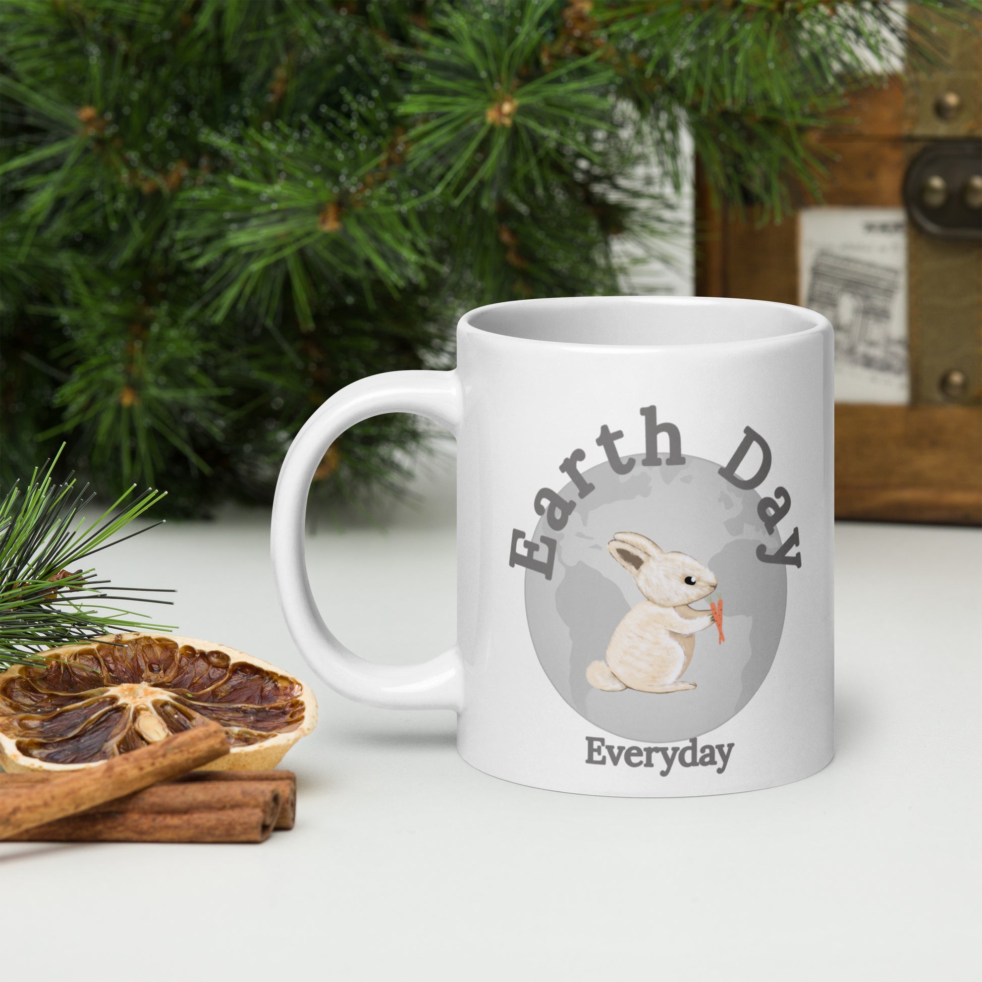 Earth Day Everyday Rabbit Ceramic Mug with bunny rabbit