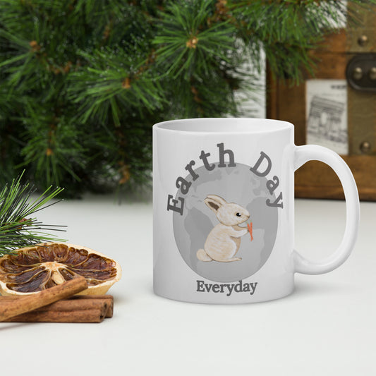 Earth Day Everyday Rabbit Ceramic Mug with bunny rabbit