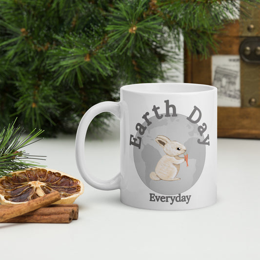 Earth Day Everyday Rabbit Ceramic Mug with bunny rabbit