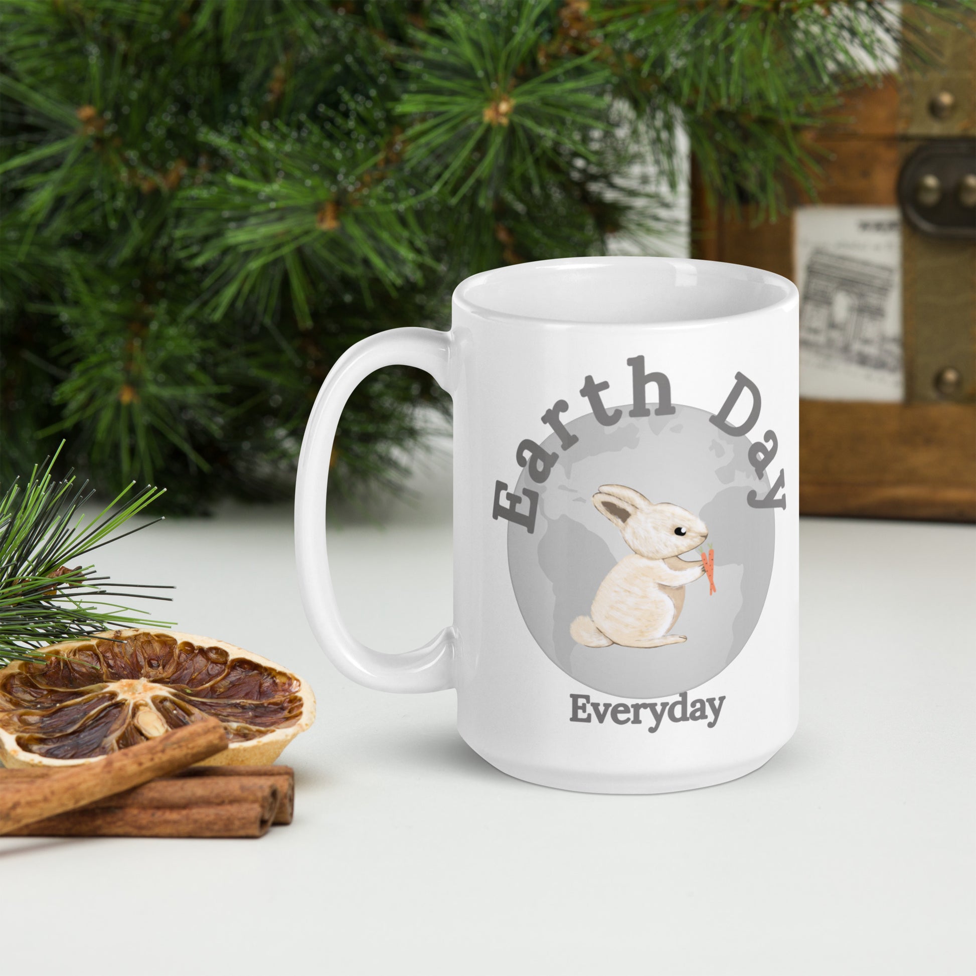 Earth Day Everyday Rabbit Ceramic Mug with bunny rabbit
