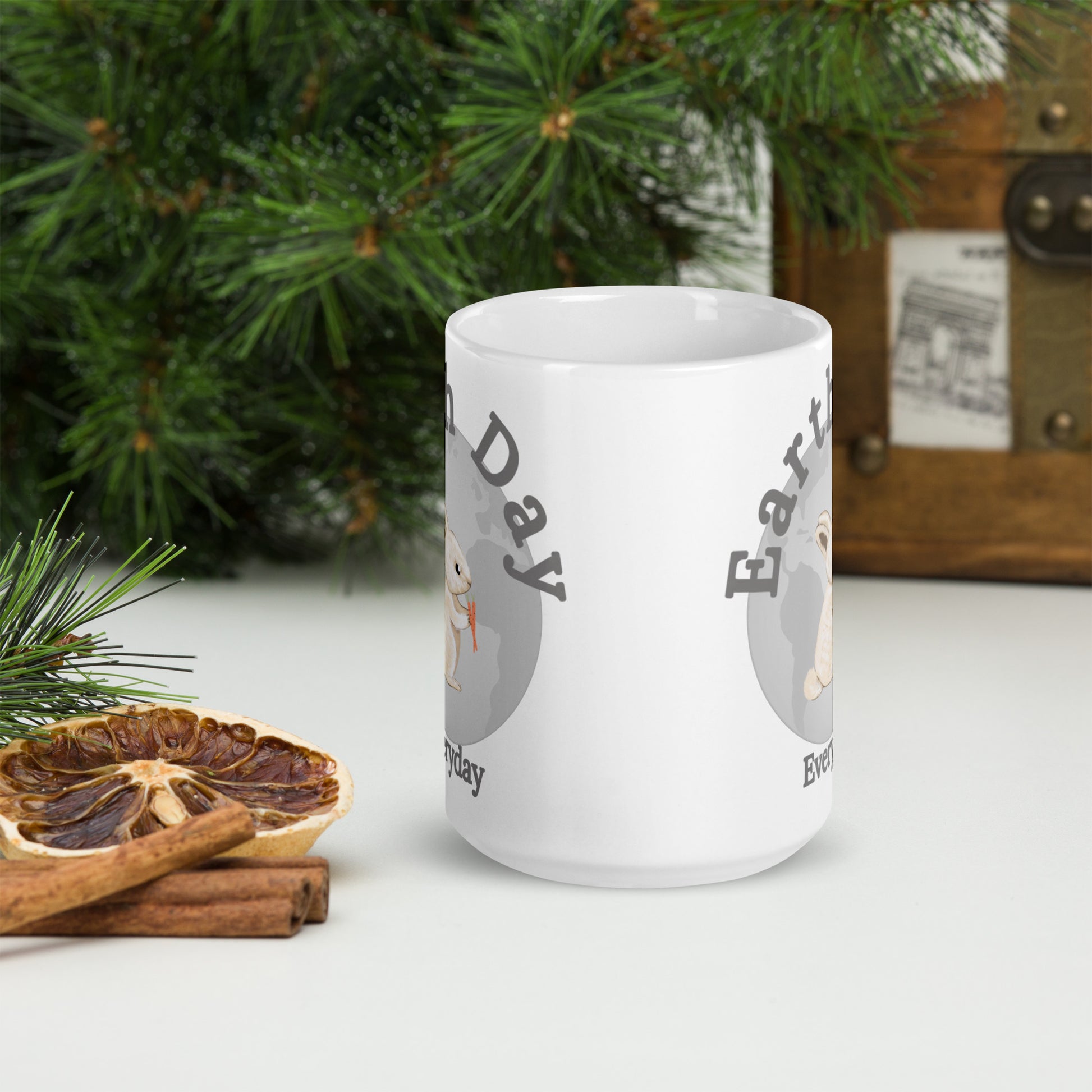 Earth Day Everyday Rabbit Ceramic Mug with bunny rabbit