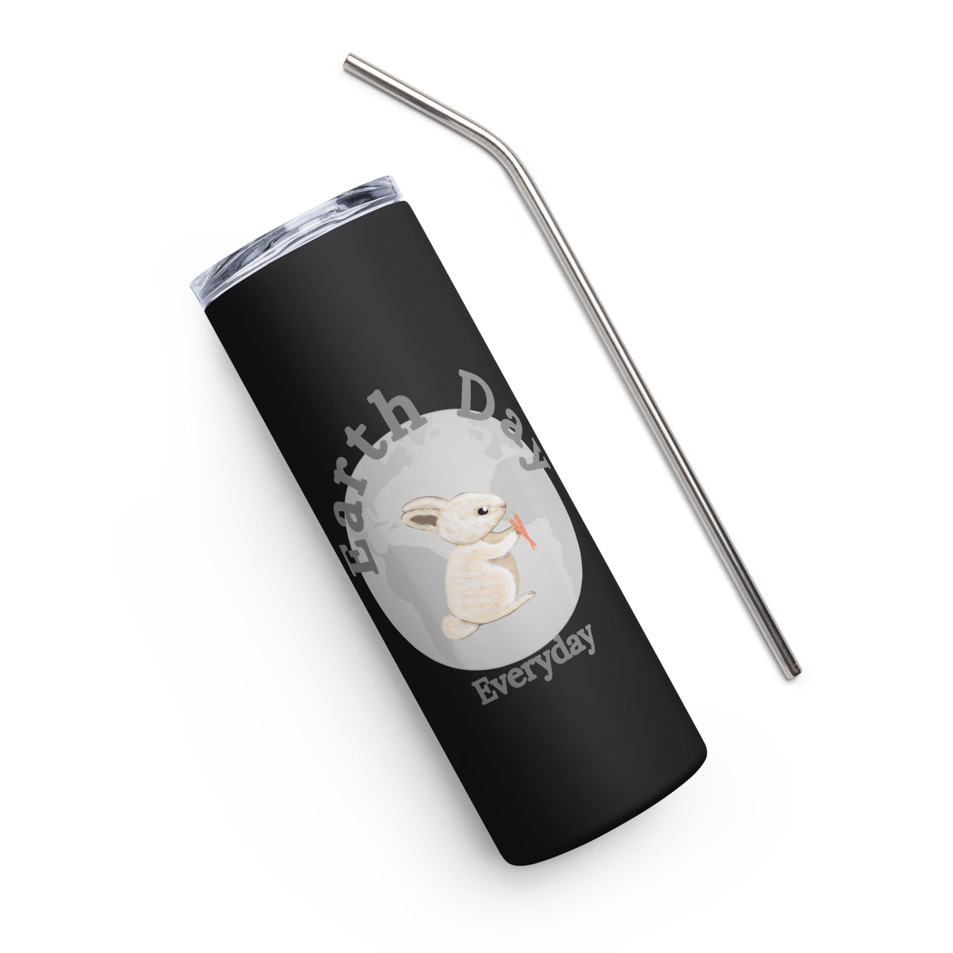 Tumbler featuring earth day bunny rabbit on black background. Makes a great gift for earth day, birthdays, Christmas, Valentine’s Day, Thanksgiving &amp; Mother’s Day.