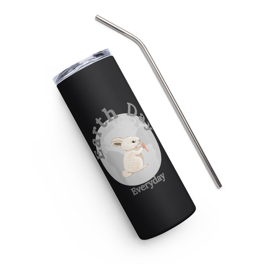 Tumbler featuring earth day bunny rabbit on black background. Makes a great gift for earth day, birthdays, Christmas, Valentine’s Day, Thanksgiving &amp; Mother’s Day.