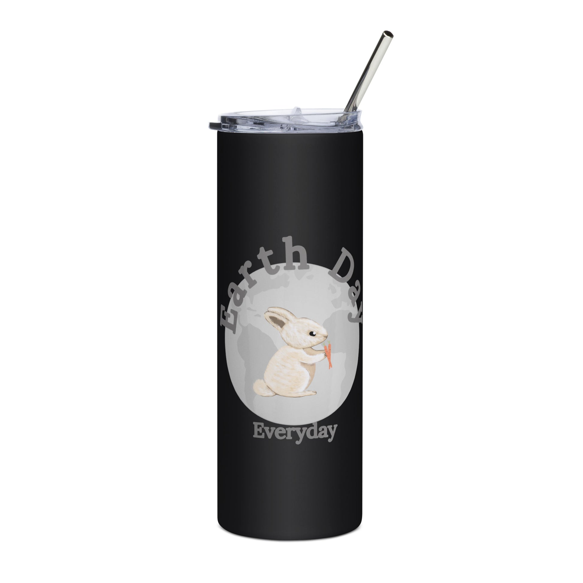 Tumbler featuring earth day bunny rabbit on black background. Makes a great gift for earth day, birthdays, Christmas, Valentine’s Day, Thanksgiving &amp; Mother’s Day.