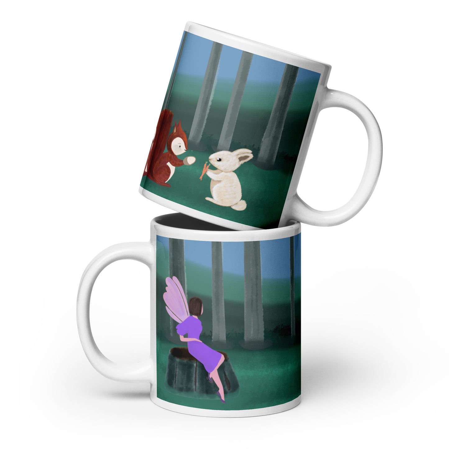Forest Animals Adventure 1 Ceramic Mug by VivaTrek with woodland animal and fairy illustrations