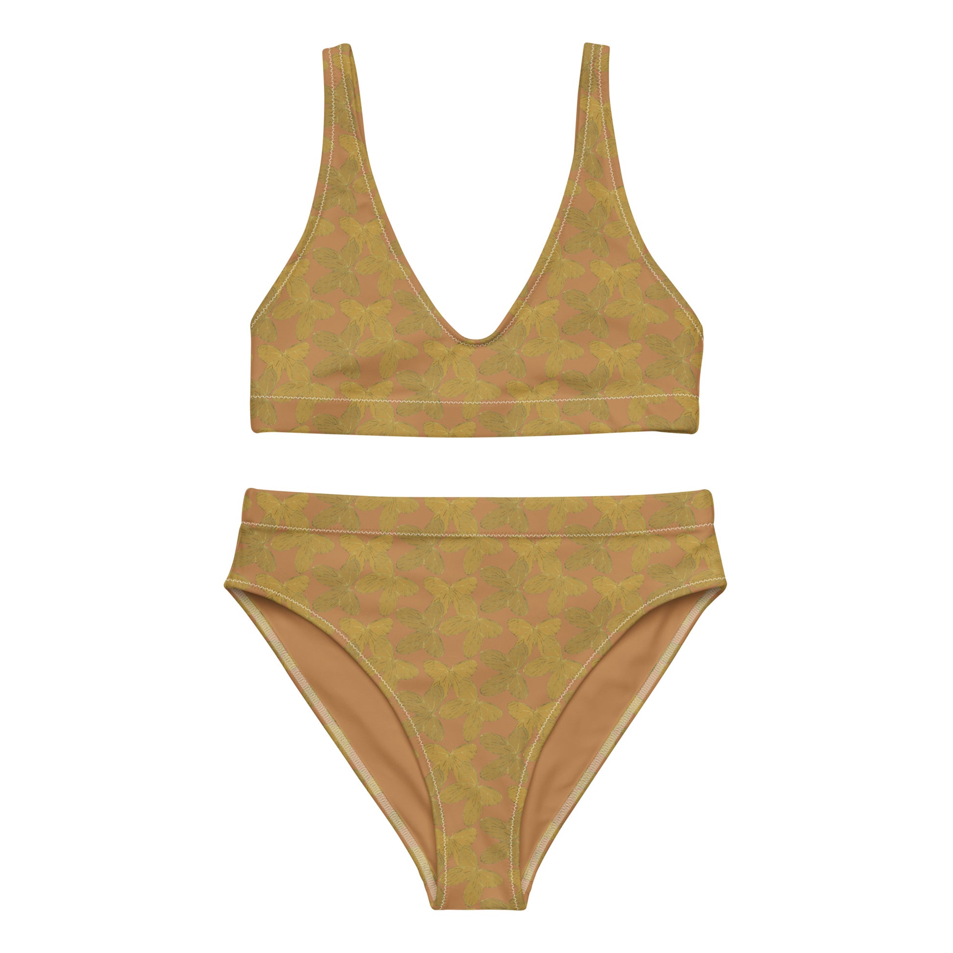 gold butterfly high waisted bikini two piece, front view