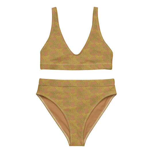 gold butterfly high waisted bikini two piece, front view