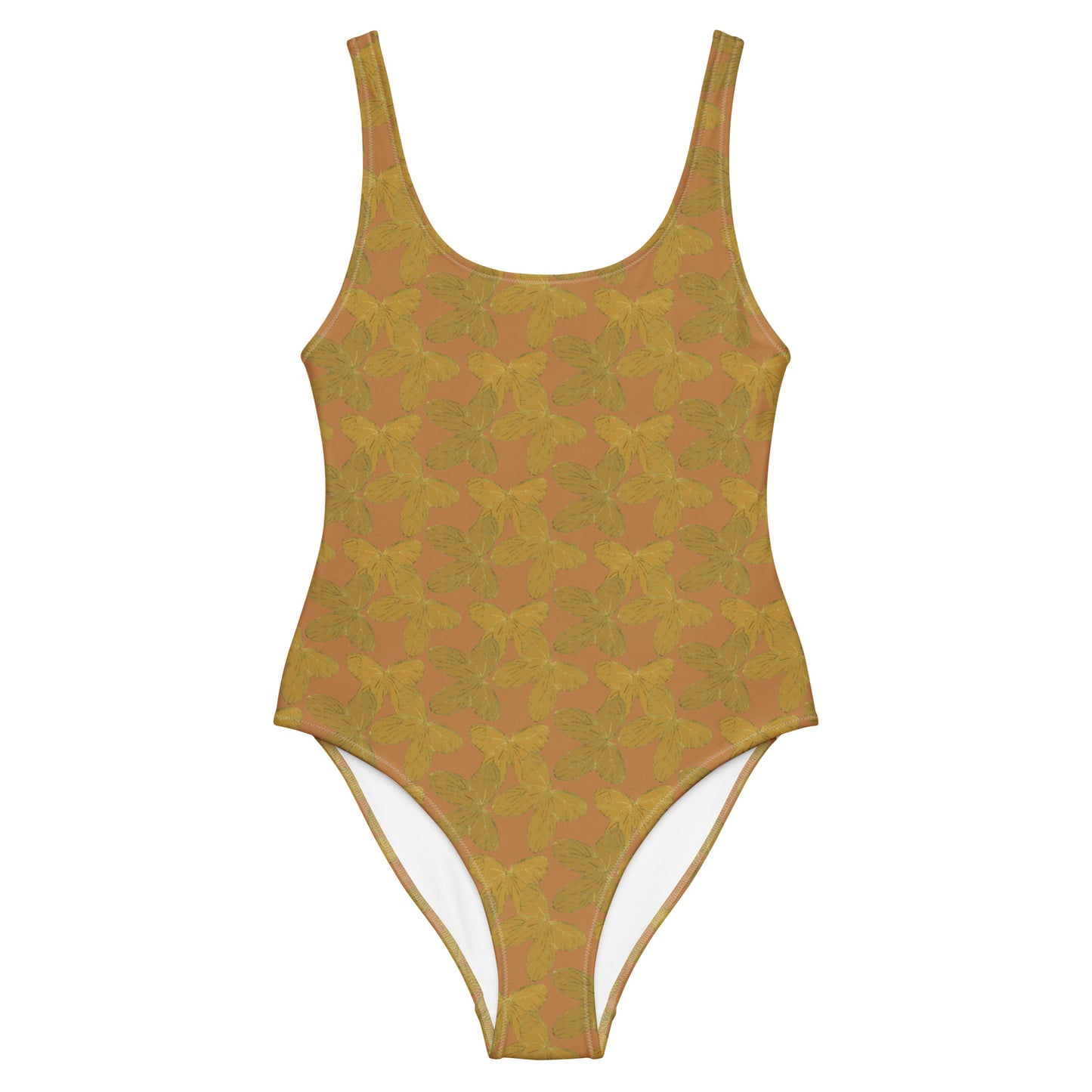 gold butterfly one-piece swimsuit with lace effect 