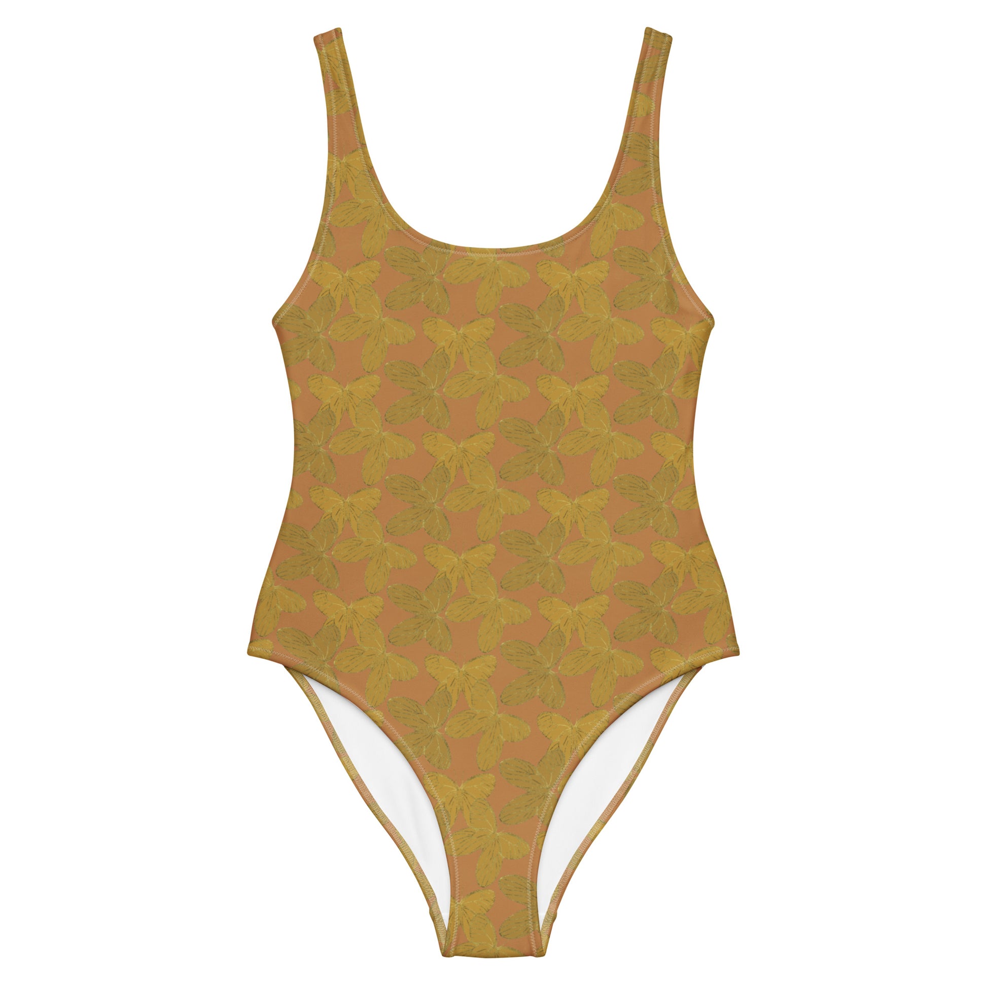 gold butterfly one-piece swimsuit with lace effect 