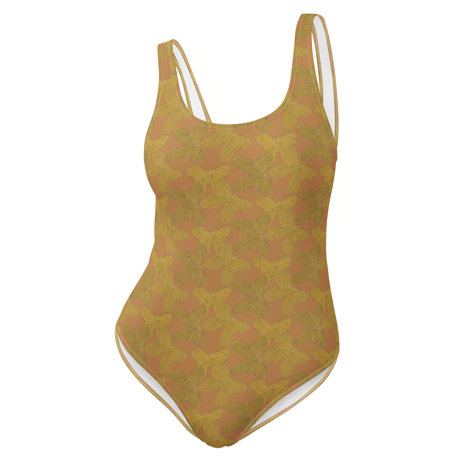 gold butterfly one-piece swimsuit with lace effect, front