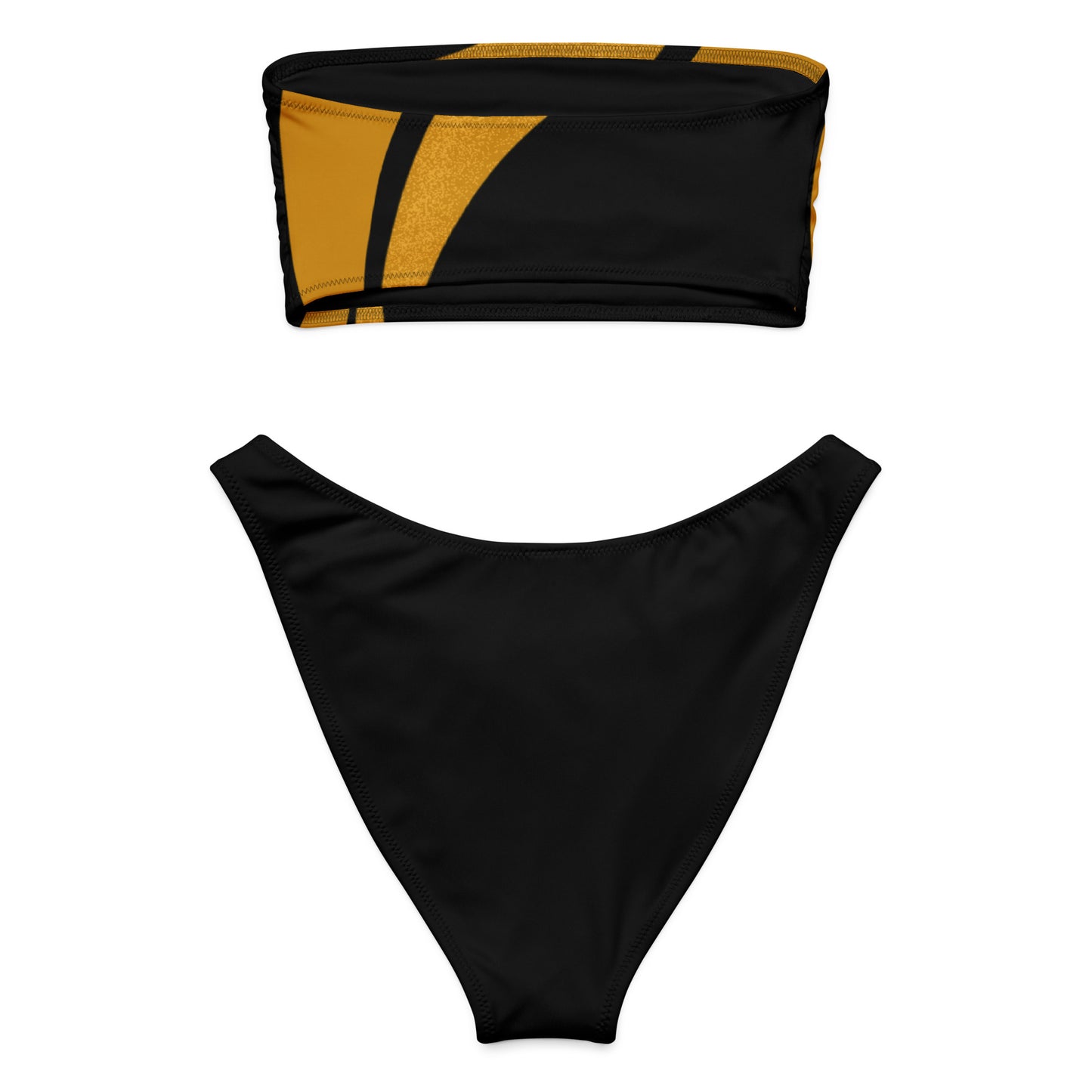 bandeau bikini with golden brown waves on off black