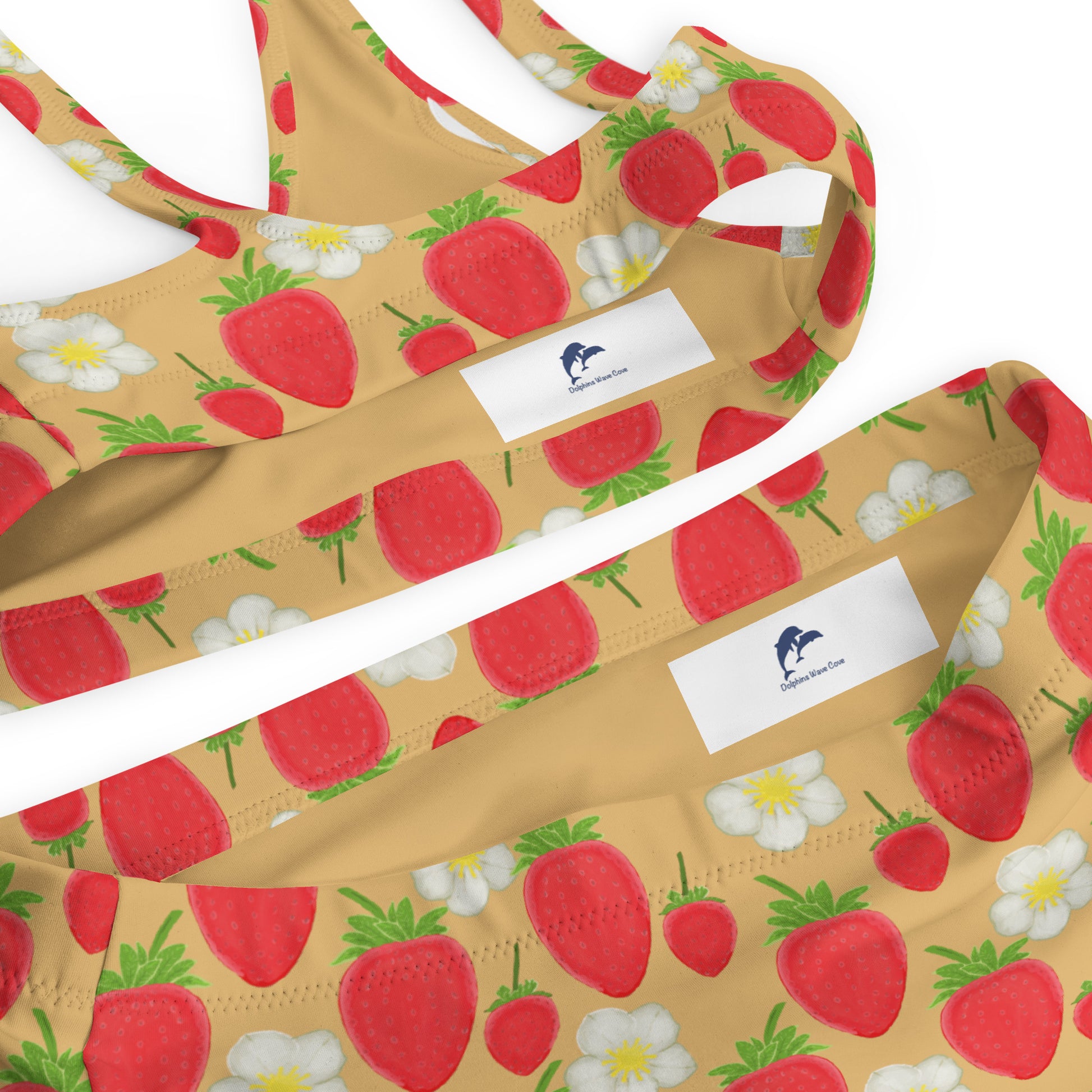 high waisted bikini with strawberry on golden yellow