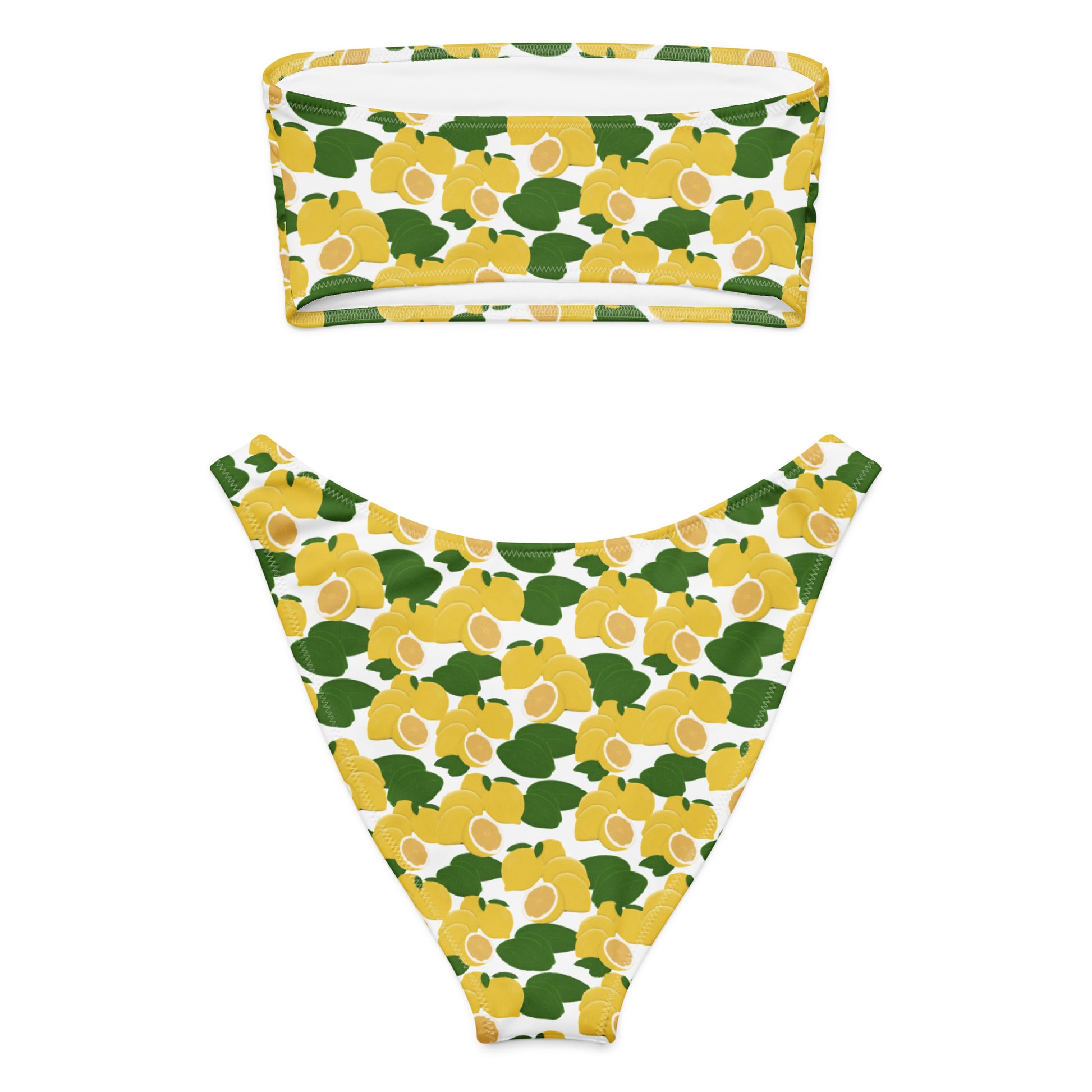 bandeau bikini with lemons and leaves