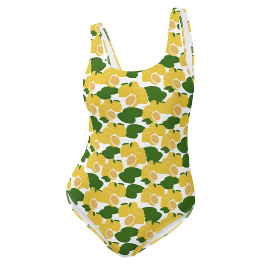 one piece swimsuit with lemons and leaves