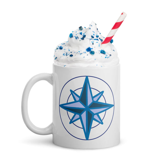 White Nautical Ceramic Mug with blue compass design. Perfect gift for earth day, housewarmings, birthdays, Valentines, Thanksgiving, Christmas, Father’s Day and Mother’s Day.