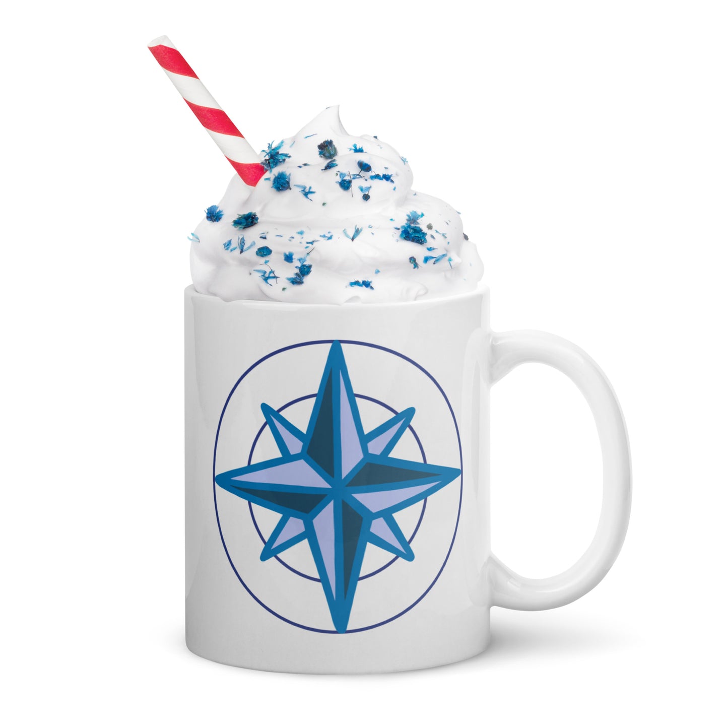 Nautical Ceramic Mug with blue compass design