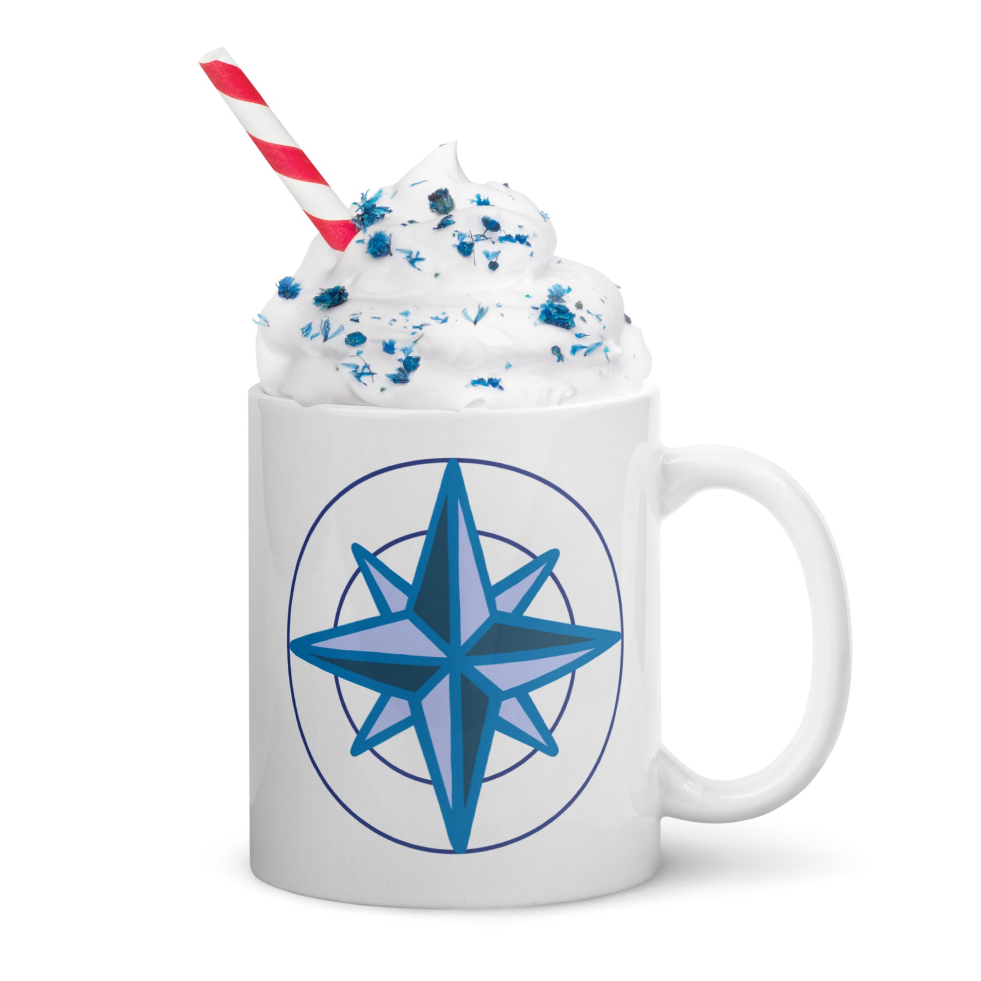 Nautical Ceramic Mug with blue compass design