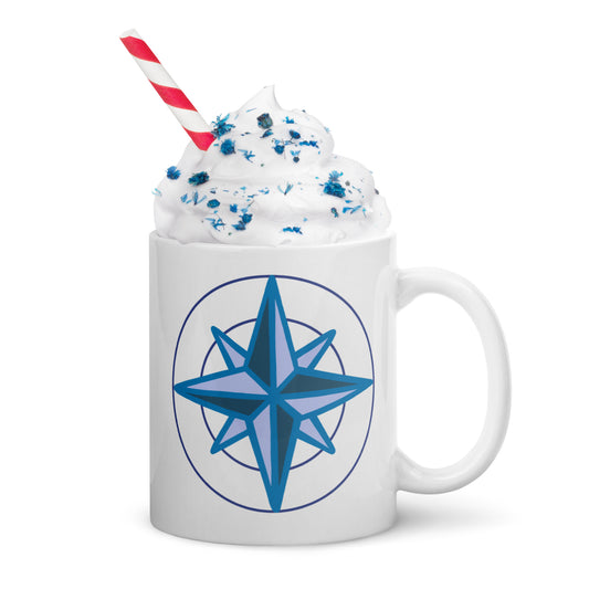 Nautical Ceramic Mug with blue compass design
