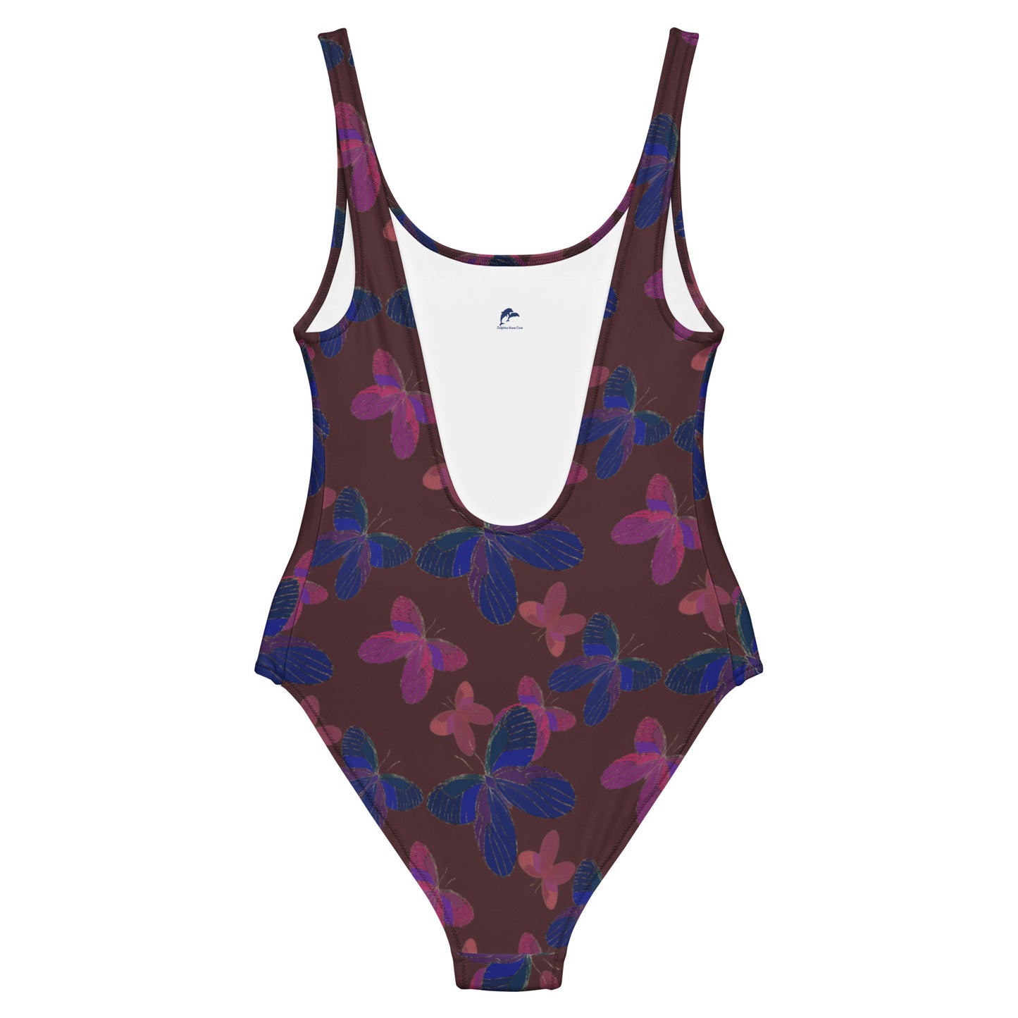 one piece swimsuit with butterflies on burgundy