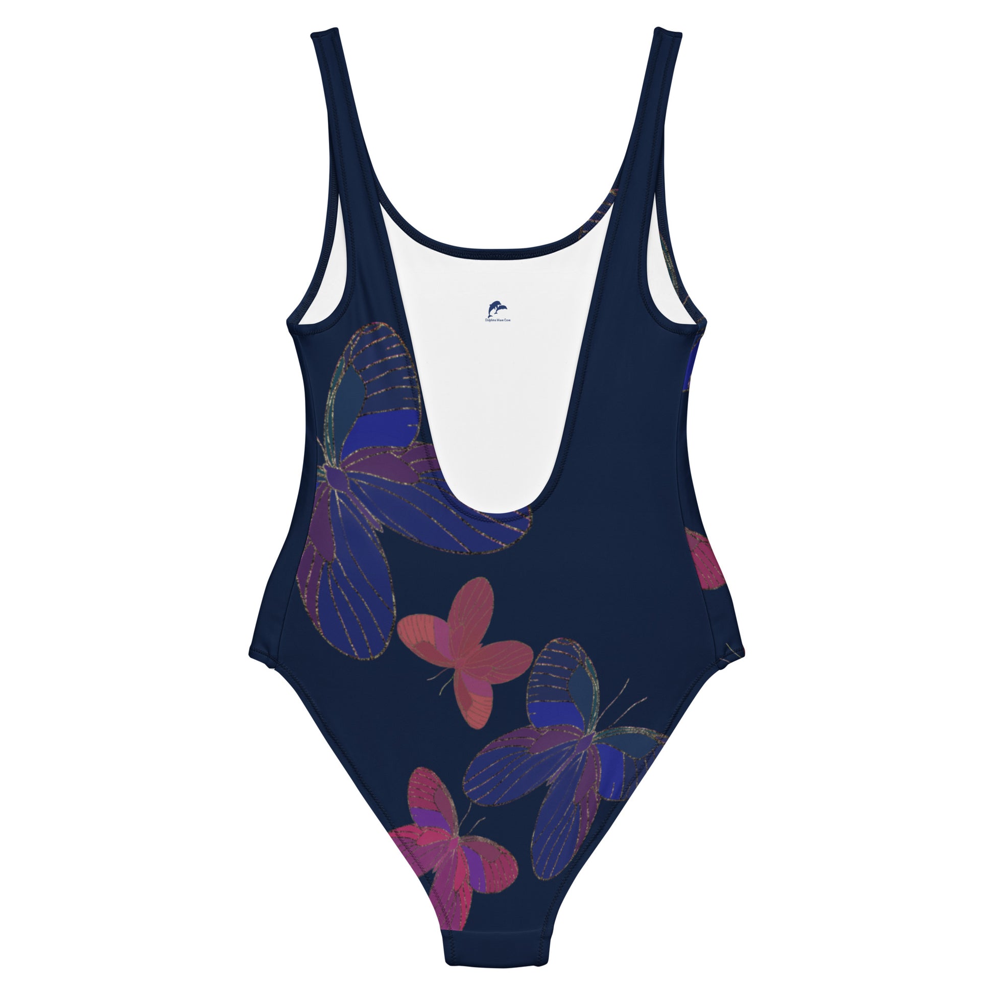 one piece swimsuit with butterflies on navy