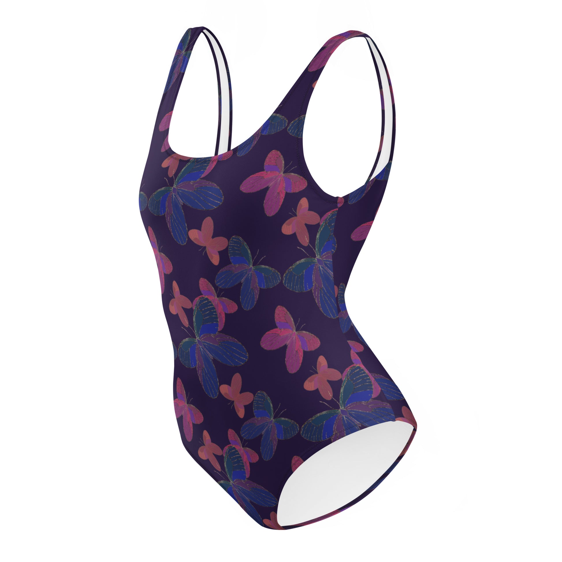 one piece swimsuit butterfly on purple