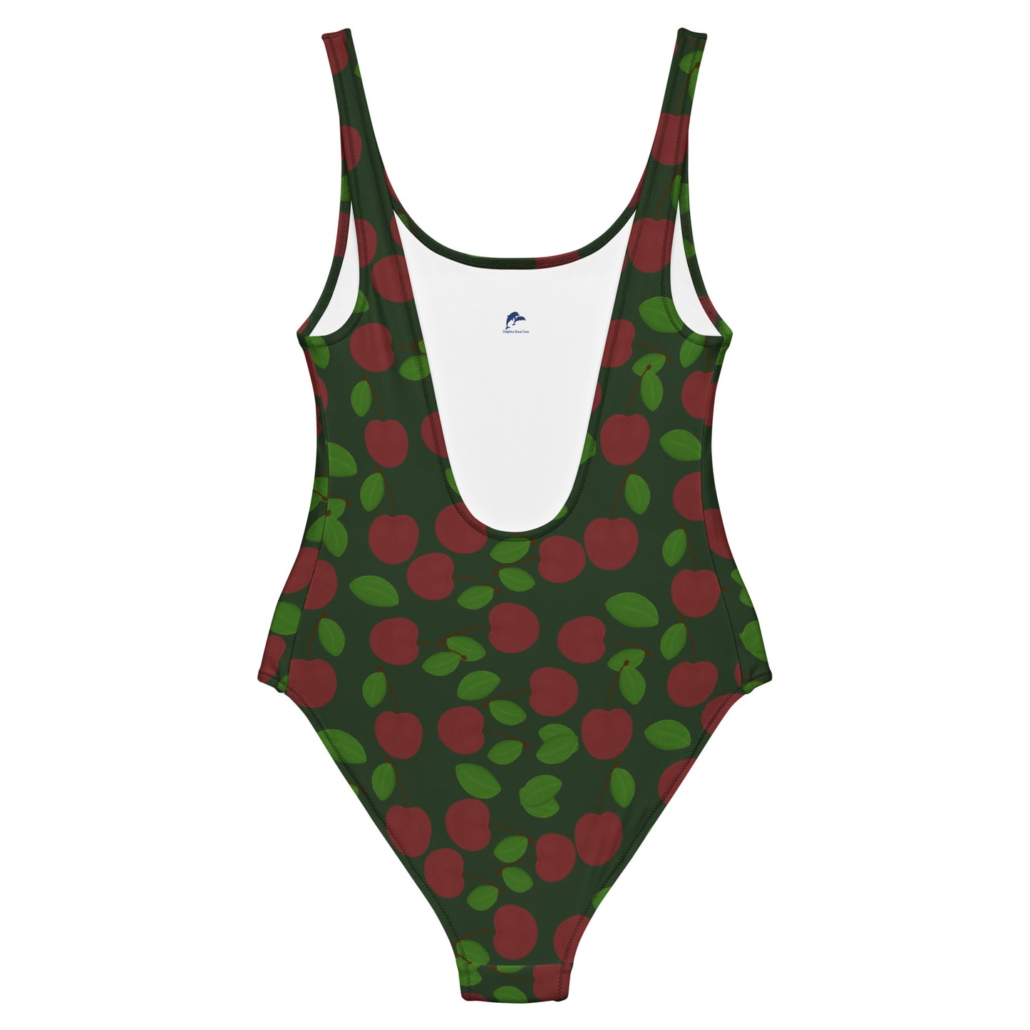 one piece swimsuit cherries on forest green