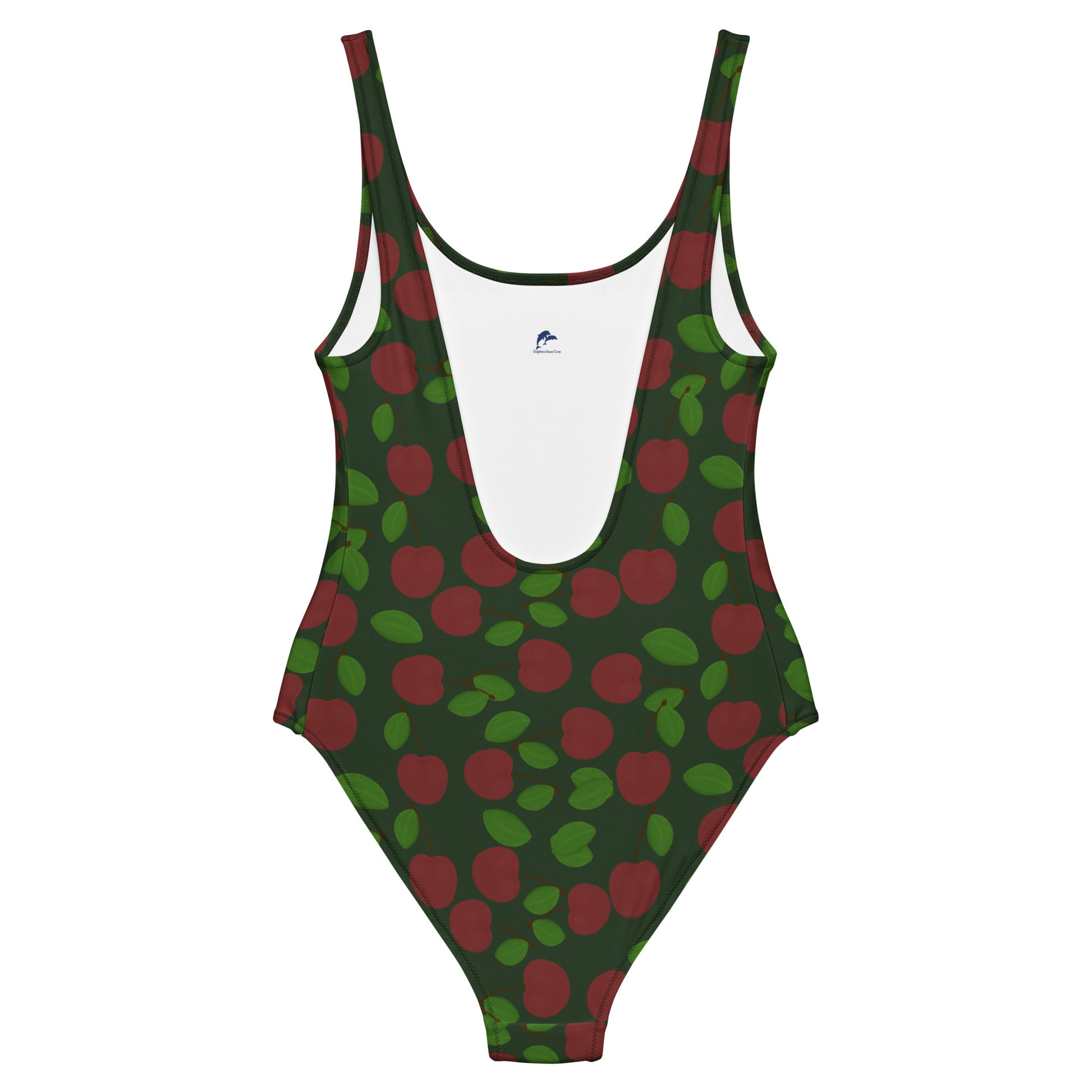 one piece swimsuit cherries on forest green