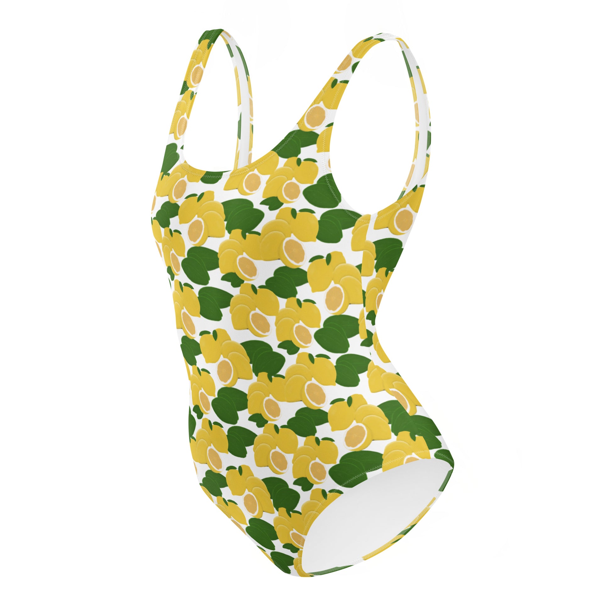 one piece swimsuit with lemons and leaves