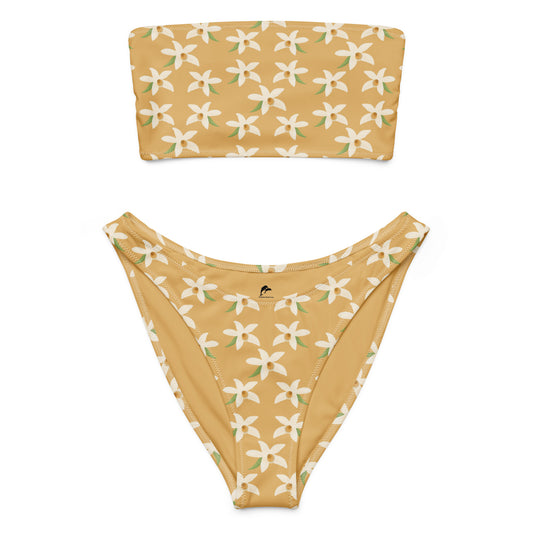 orchids bandeau bikini on yellow