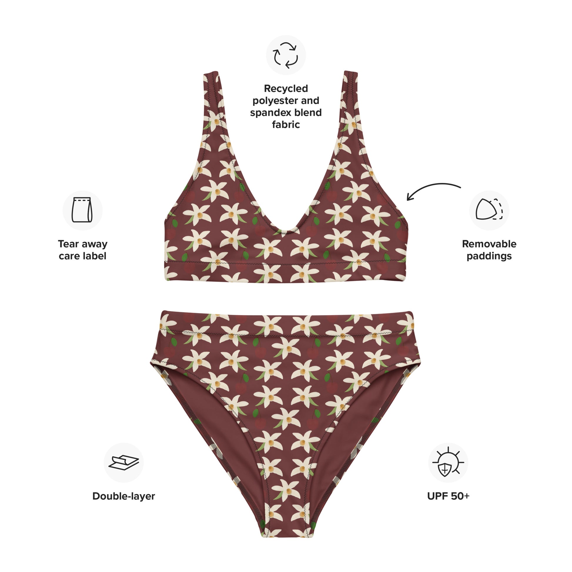 orchids cherry high waisted biikini