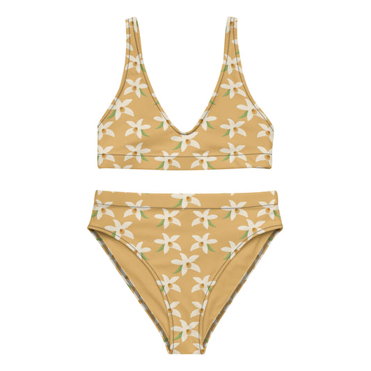 high waisted floral bikini with orchids on yellow