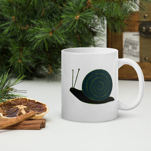 Snail coffee mug featuring a whimsical snail design with a spiral shell