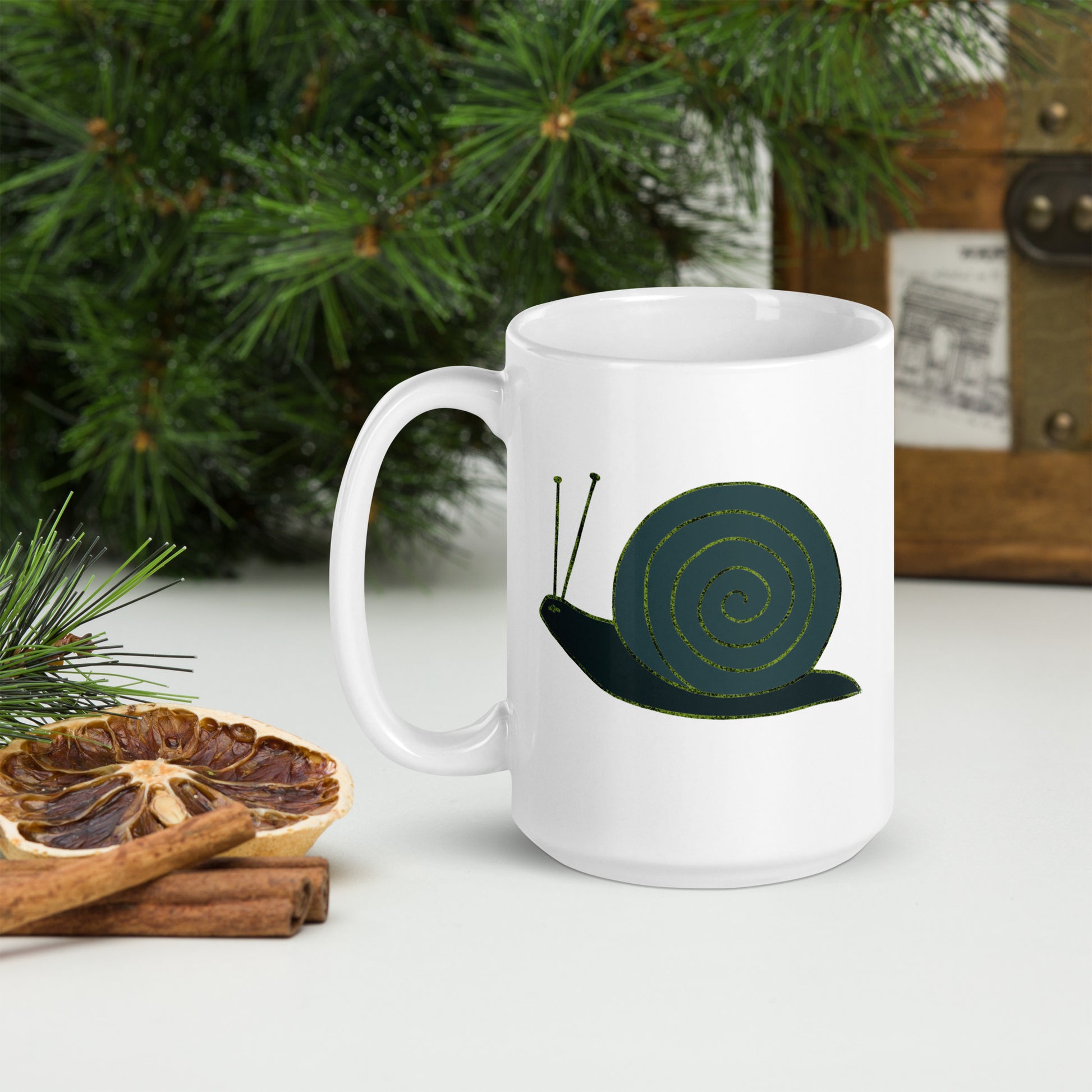 Snail coffee mug featuring a whimsical snail design with a spiral shell