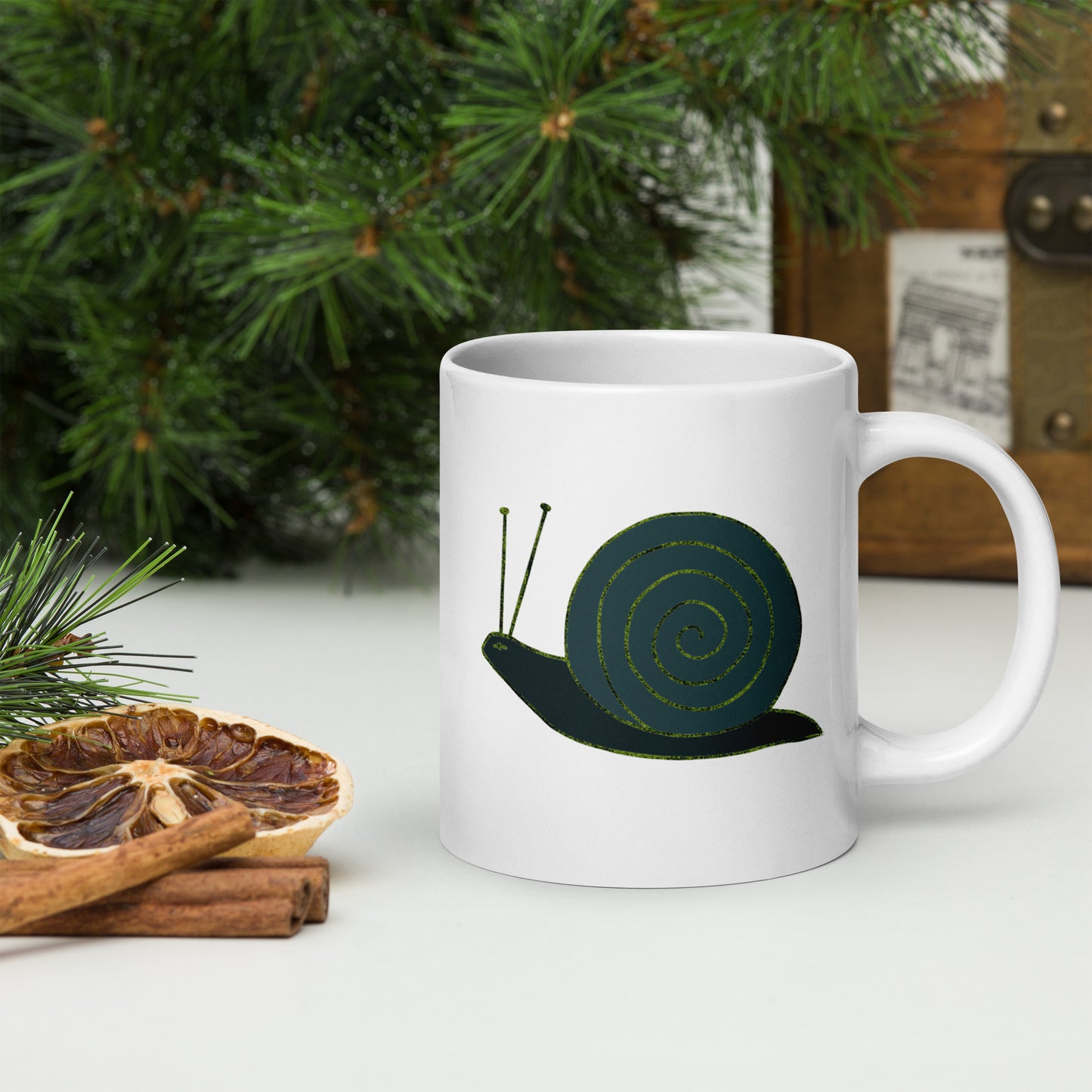 Snail ceramic mug featuring a whimsical snail design with a spiral shell