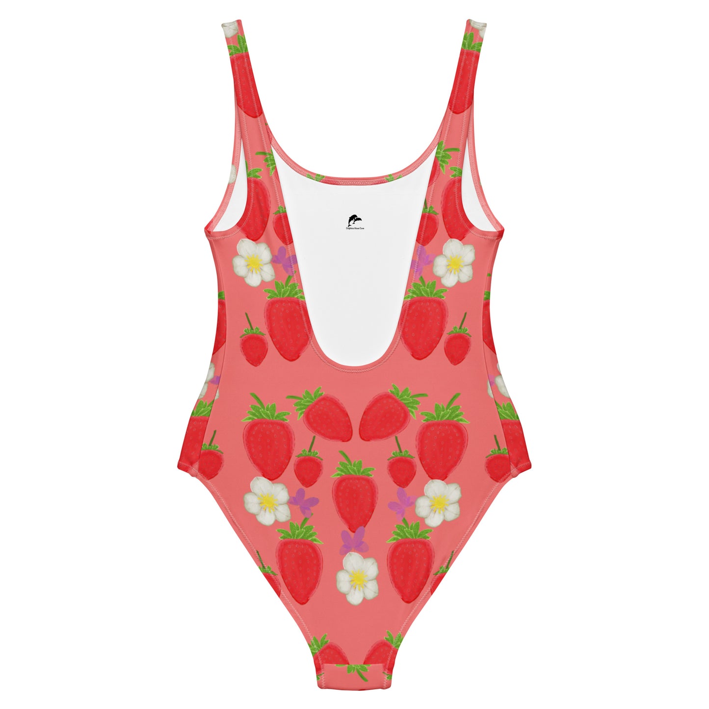 strawberry field one piece swimsuit on salmon, back
