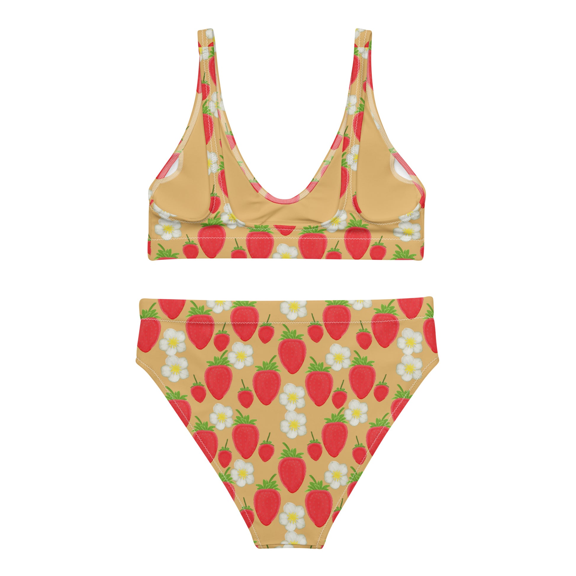 high waisted bikini with strawberry on golden yellow