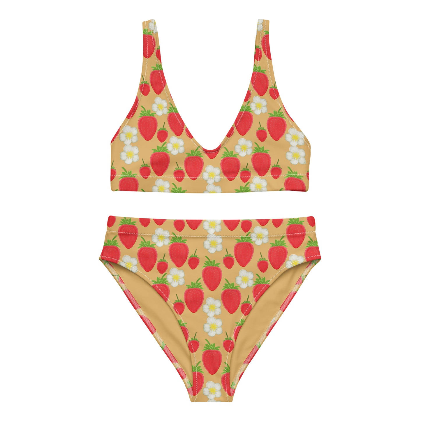 high waisted bikini with strawberry on golden yellow