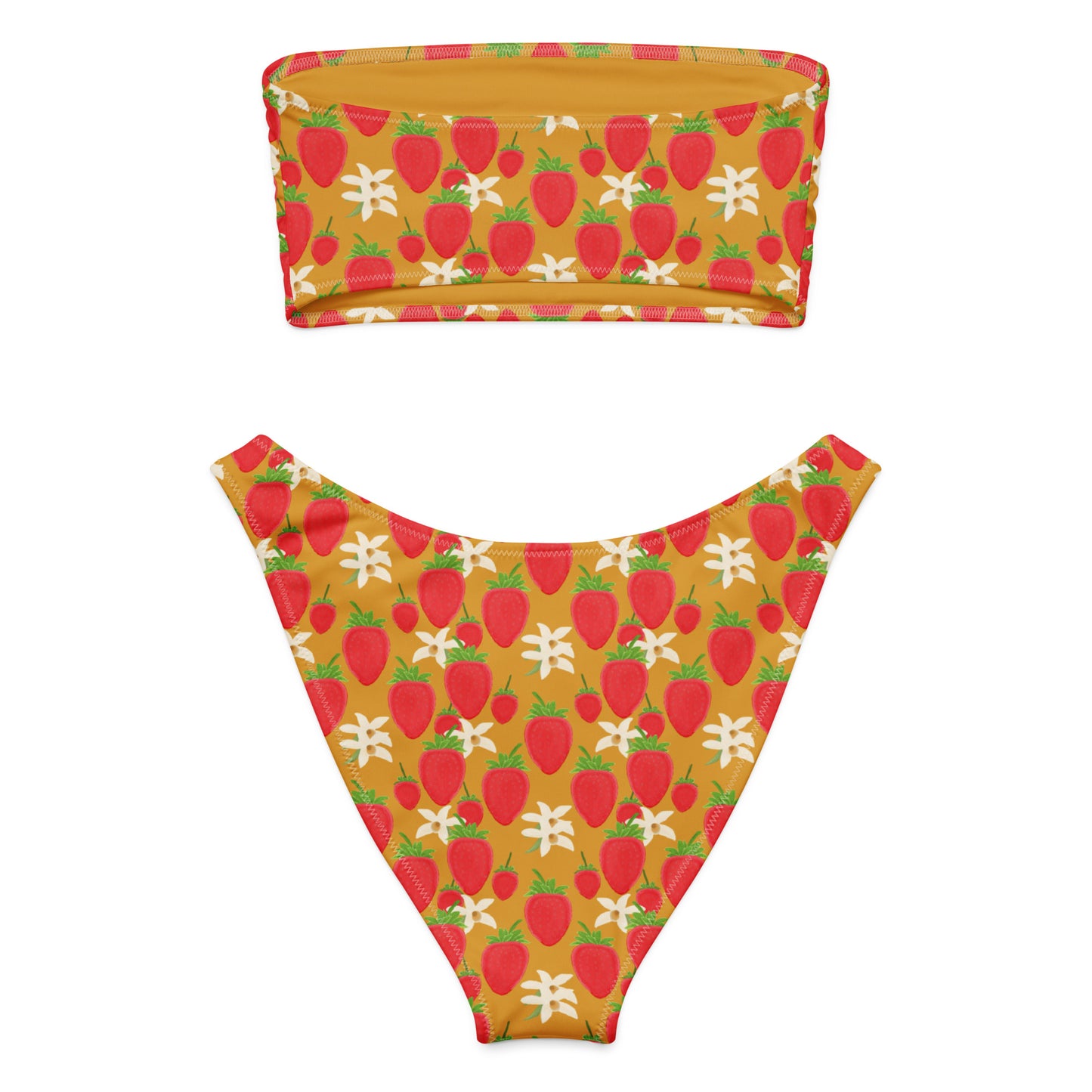bandeau bikini with strawberry orchids on golden brown