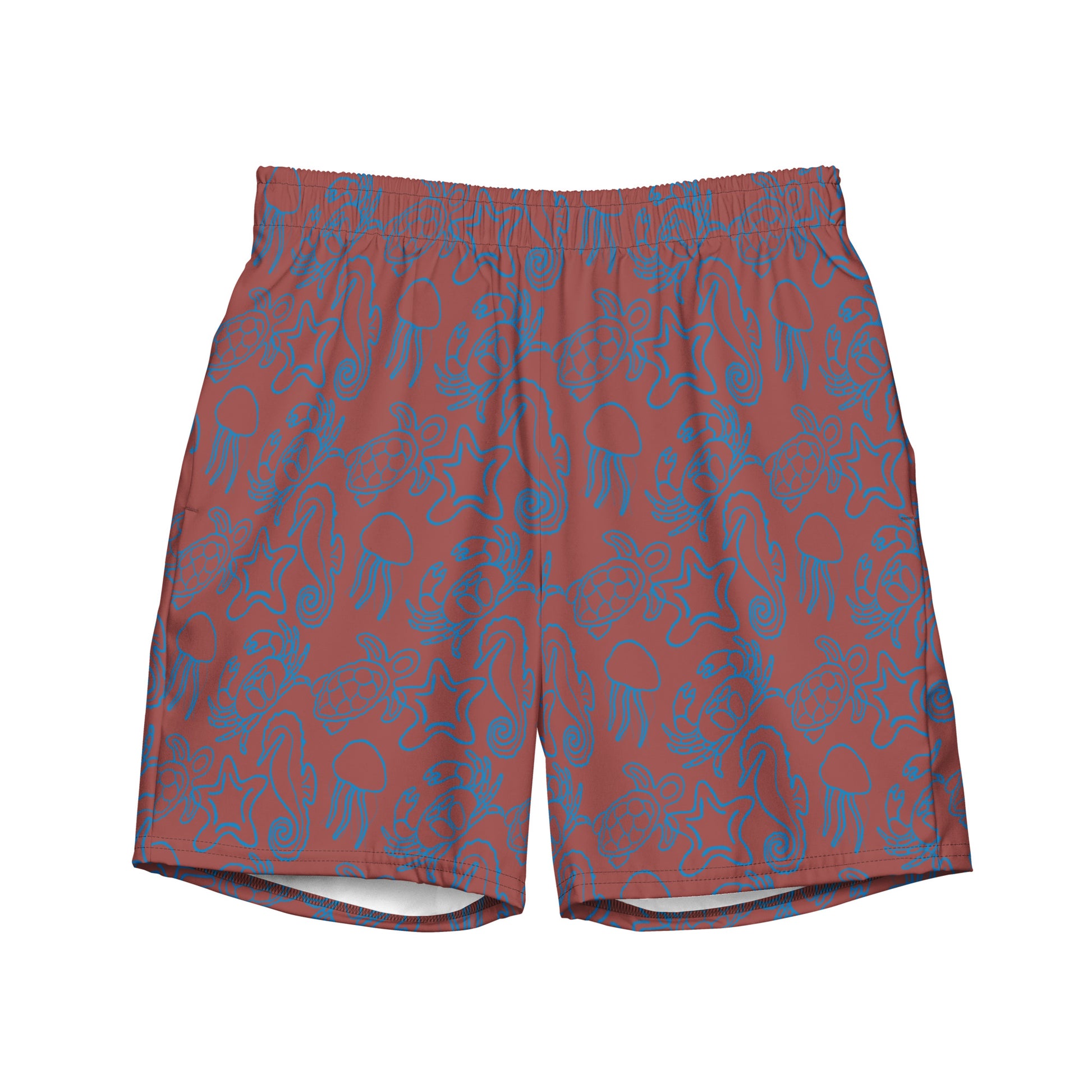underwater seascape swim trunks in terracotta