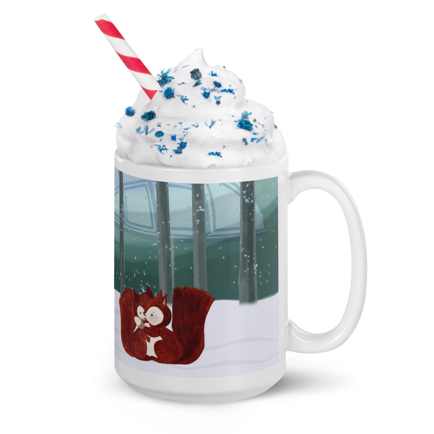 Winters Tale Forest Animals 1 Ceramic Mug perfect Christmas or Thanksgiving gift featuring a squirrel in a snowy forest design